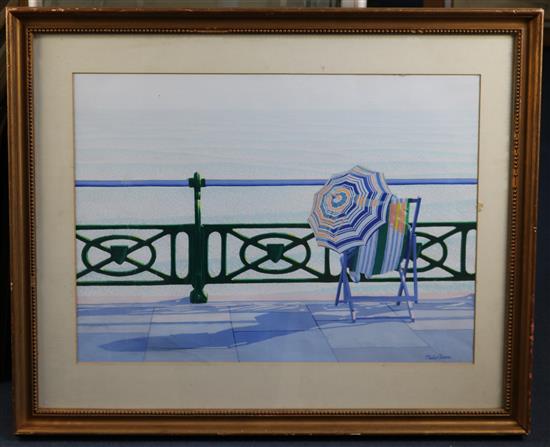 Philip Dunn (1945-) Deckchair on the promenade, 20.5 x 28in.